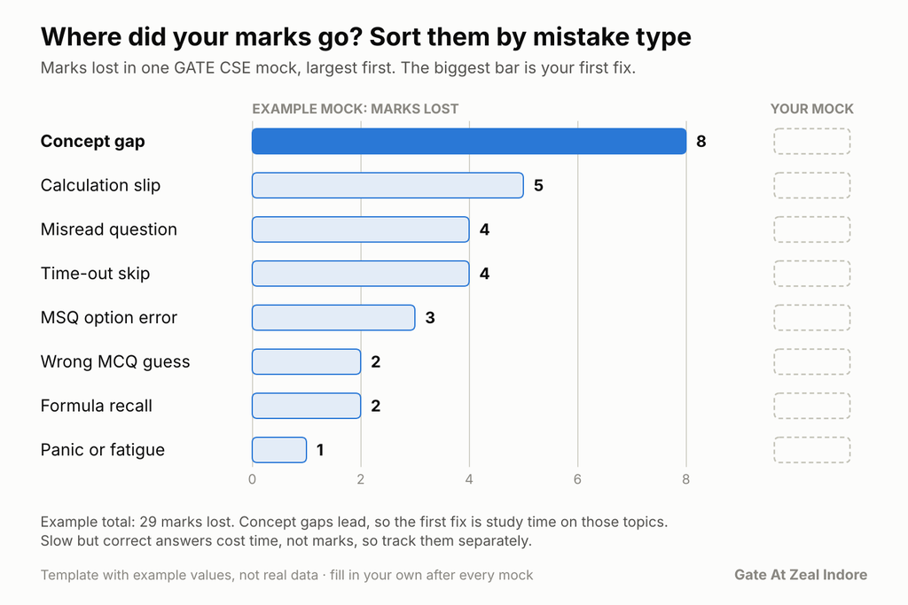 GATE CSE mock test mistakes sorted by type.